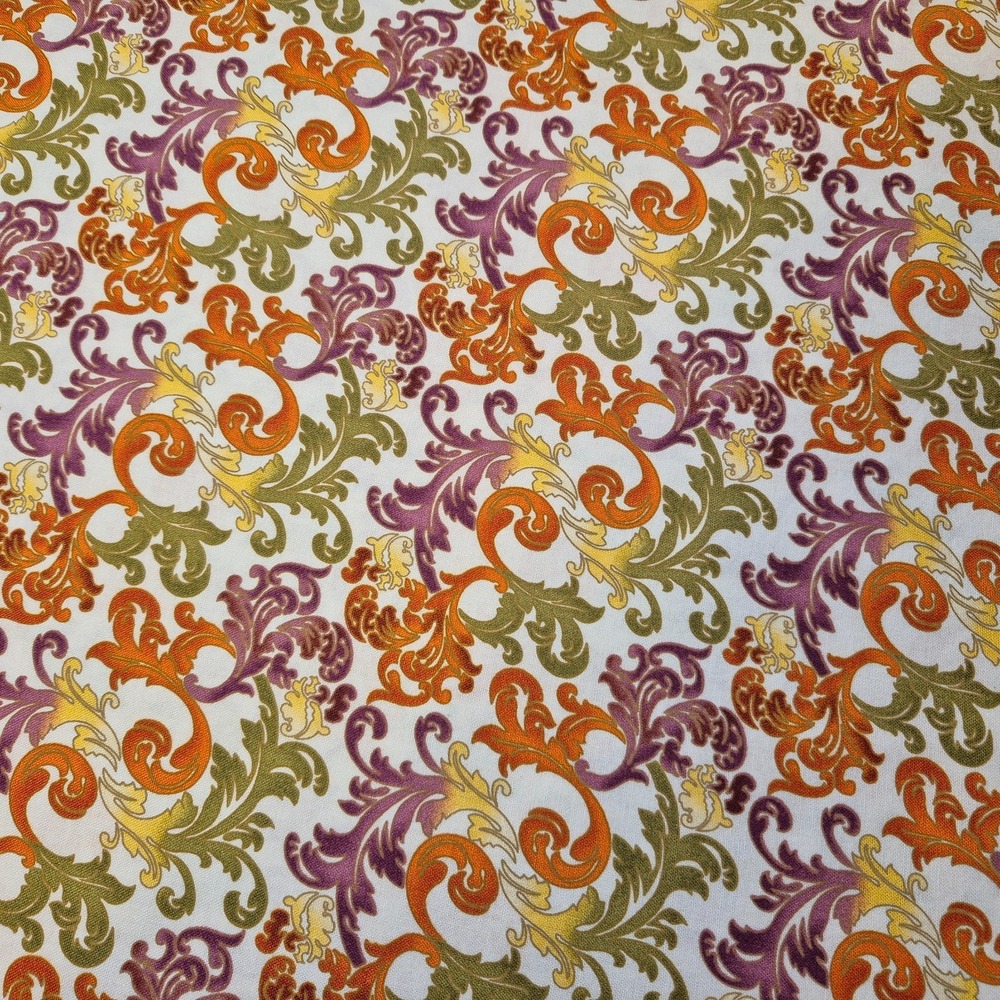 Autumn Bounty by M'liss Cotton Fabric Fall Color Scrolls Cream Background 2.5 Yd